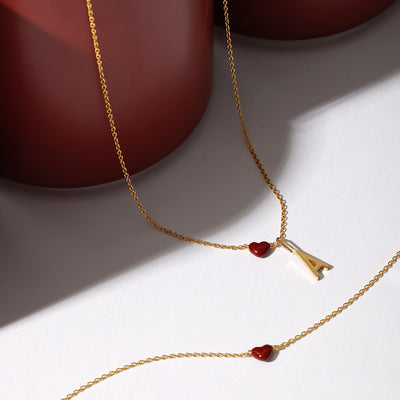 Little Big Love Necklace Burgundy - Goldplated