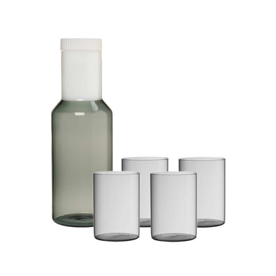Tube Glass Carafe and 4x Drinking Glasses Set Grey